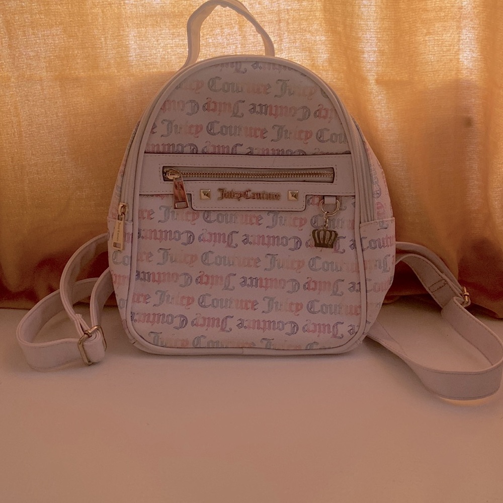 Juicy Couture Backpack - White Multicolored - Gold Emblems